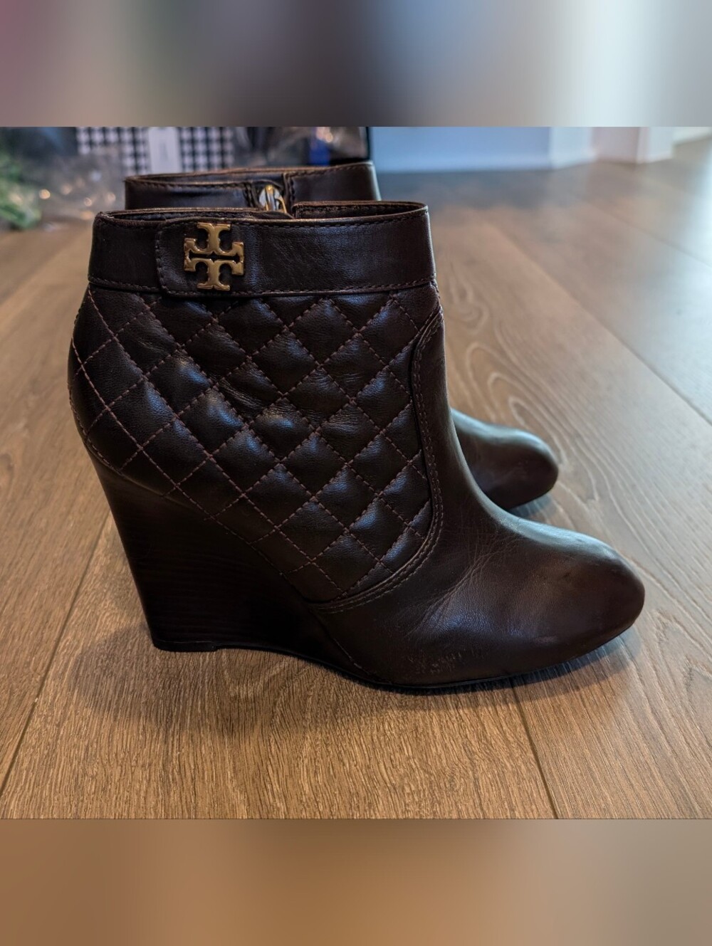 Tory Burch Quilted Brown Leather Ankle Boots